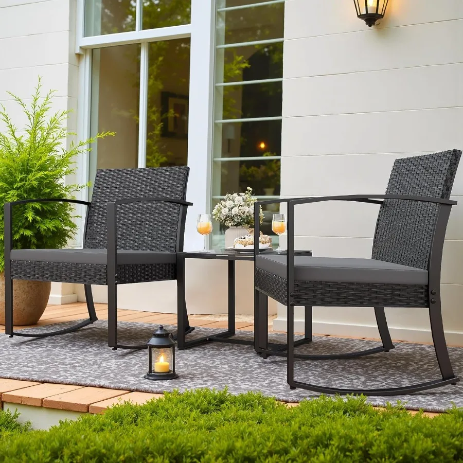 3-Piece Resin Outdoor Bistro Set with Rocking Chairs 5