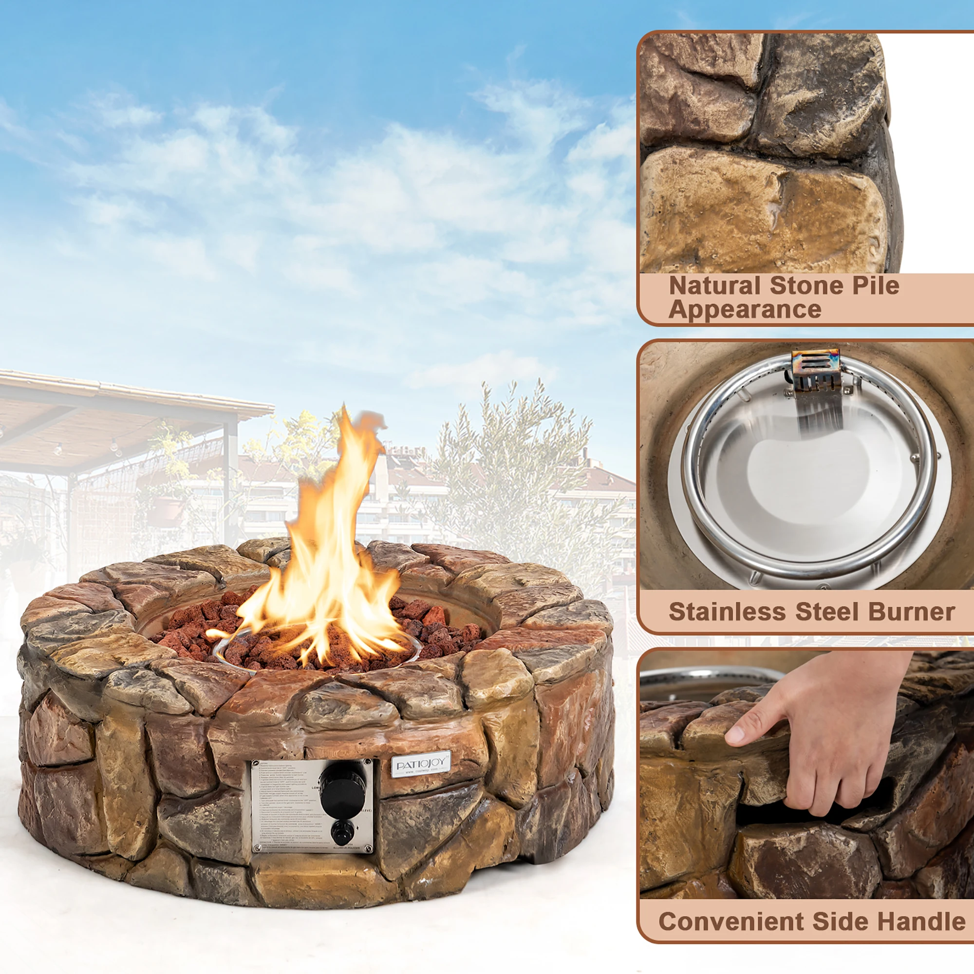 7PCS Patio Rattan Furniture Set Gas Fire Pit Table Sofa Cushion 6